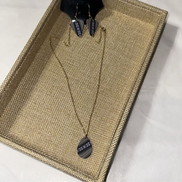 Artsy Lavender Gray Yellow Red Gold Tone Chain Necklace & Earrings Set - Picture 1 of 6